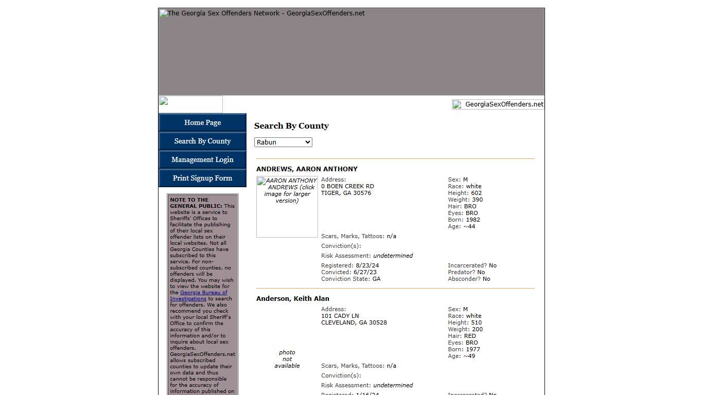 Search By County - The Georgia Sex Offenders Network - GeorgiaSexOffenders.net